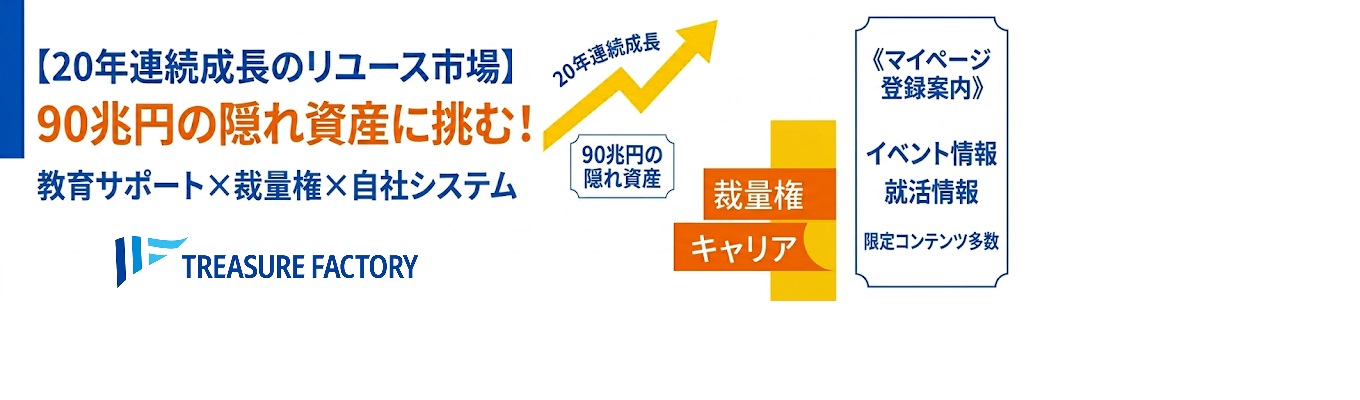 【20年連続成長のリユース市場】90兆円の隠れ資産に挑む！独自の教育システム×若手の裁量権で描くキャリア｜トレジャー・ファクトリー《マイページ登録案内》