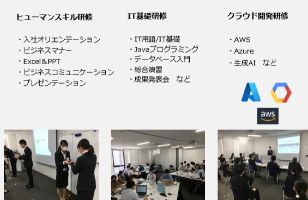 4か月間の新人研修はもちろん初心者でもシステムエンジニアとしてチャレンジしやすい学習機会を提供しています。
