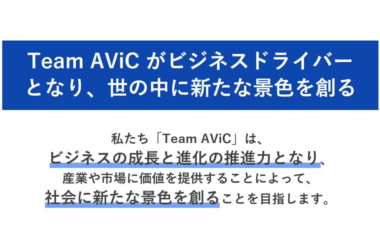 「Team AViCがビジネスドライバーとなり、世の中に新たな景色を創る」