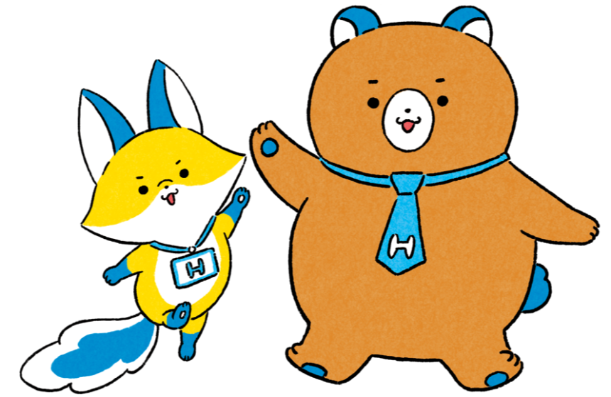 HARPのマスコットキャラクターのチロン(左)とドウヤ(右)です。
各説明会の資料等や会社案内などで活躍をしてくれています。